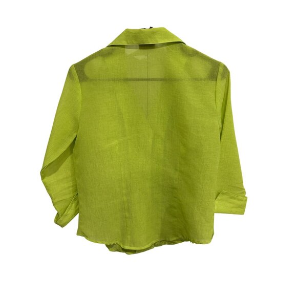 Klassy Womens Lime Button-Up Collared Blouse 3/4 Sleeve Lightweight Sheer Small - Picture 2 of 9
